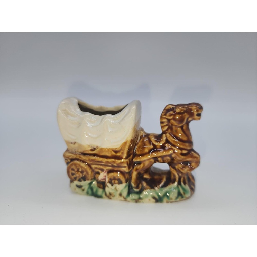 Vintage Grand Ole Opry Opryland USA Ceramic Covered Wagon Horse Souvenir Planter